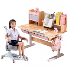 Ergonomic Kids Wooden Height Adjustable Children Study Table with Large Storage for Student Learning Desk